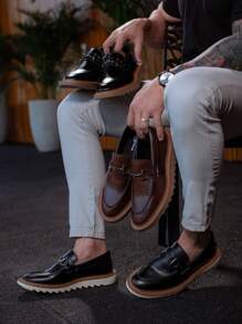 Men's Moccasin With Tractor Sole And Bridle Comfort And Elegance Modern Casual Social Men's Shoe - 咖啡棕 - 查看 2