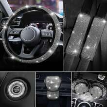 7 Pack Crystal Rhinestone Rhinestone Car Accessories, Bling Car Accessories For Women, Bling Steering Wheel Cover, Bling Car Seat Belt Cover, Gear Shift Cover, Car Bling Ring, Cup Holder Coasters,Car Accessories Women - one-size - View 2