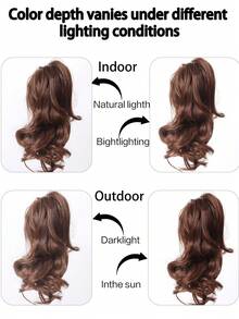 10 英寸爪形马尾短卷波浪马尾接发合成夹式接发优雅适合日常使用发饰浅棕色 - Light Brown - 查看 7