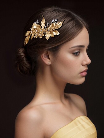 1 st lyxig guldlegering dekorativ hårkam, brudtärnehuvudbonad, moderiktig håraccessoar för bröllop, bal, fest, fotografering, kvinnor, alla hjärtans dag sidokam