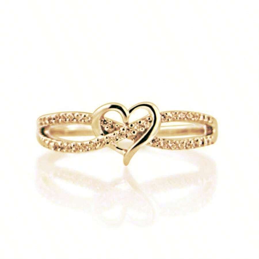 1pc Elegant Heart Rhinestone Decorative Ring, Suitable For Women's Daily Party Event Celebration, A Gift Valentines,Mom,Mother,Mother's Day,Gift - Gold - View 1