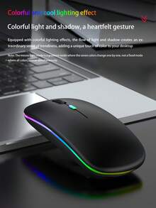 1 件全新黑色无线 2.4G 双模鼠标，舒适柔软触感，静音，背光，智能睡眠，3 档可调 DPI，适用于办公和游戏 - 黑色 - 查看 3