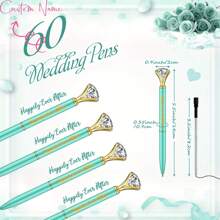 60 支水钻点缀绿色鼠尾草新娘送礼会笔，散装水晶闪亮圆珠笔，适合客人、女性、女孩、学校、办公室、派对返校的精美婚礼礼物 - 金色 - 查看 2