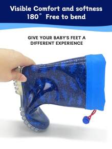 儿童/男童卡通恐龙防水防滑亮面PVC雨靴，带抽绳，轻便无异味，易于清洁，防滑舒适，适合户外活动 - 藍色 - 查看 4