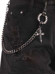 1pc Retro Men's Punk Metal Rock Hip-Hop Style Belt Chain Autumn-Winter Accessories Halloween Costume,Suitable For Teens, Youth,Men,Casual, Outdoor, Athletic, Vacation, Graduation Gifts, Birthday, Daily Wear - Black Nail - View 1