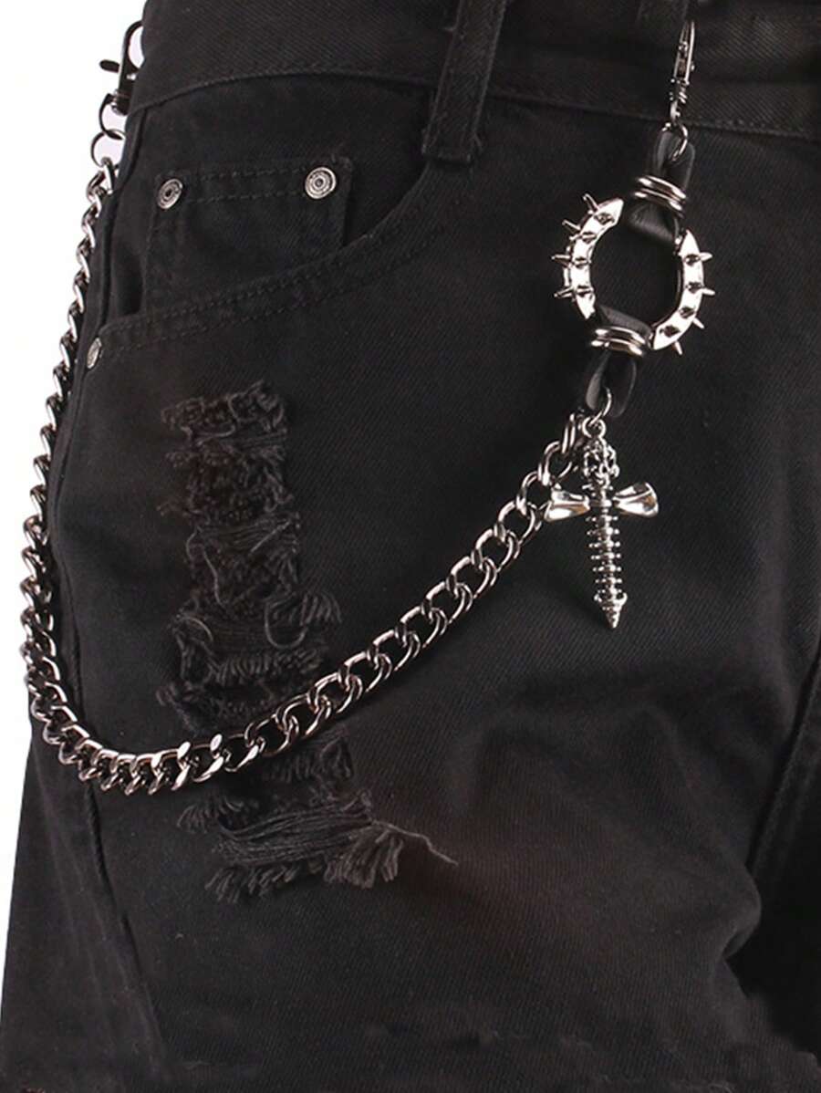 1pc Retro Men's Punk Metal Rock Hip-Hop Style Belt Chain Autumn-Winter Accessories Halloween Costume,Suitable For Teens, Youth,Men,Casual, Outdoor, Athletic, Vacation, Graduation Gifts, Birthday, Daily Wear - Black Nail - View 1