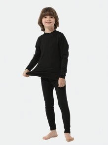 Tween Boys Thermal Compression Shirt Long Sleeve Thermal Lined Base Layer Thermal Turtleneck Set Athletic Skiing Undershirt Set - Black - View 2