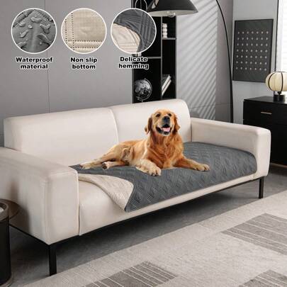 1pc Solid Color Sofa Cover, Modern Style Polyester Rectangular Triple-Line Plaid Anti-Splash Non-Slip Sofa Cushion, Suitable For Four Seasons In Office, Living Room, Bedroom And Outdoor