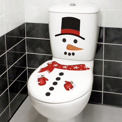 1PC Christmas Snowman Toilet Decoration Sticker, Self Adhesive Wall Sticker, PVC Bathroom Cute Toilet Sticker, Interesting Items, Halloween, Halloween Decoration