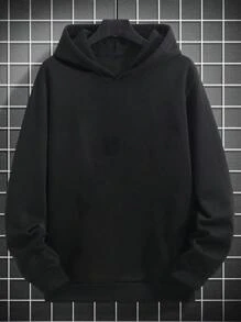 Sudadera con Capucha Casual para Hombre, con Estampado de Arte de Paisaje Forestal y Elementos de Campamento, Forro Térmico, Otoño/Invierno, Manga Larga - Negro - Ver 2