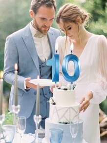 1 件蓝色贝壳形数字 0-9 蜡烛，适用于生日蛋糕装饰、圣诞节 - 藍色 - 查看 5