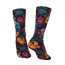 1 par de calcetines divertidos y alegres para hombres con estampado de calaveras y flores, estilo callejero vintage de Harajuku, patrón llamativo, regalo de calcetines locos estampados