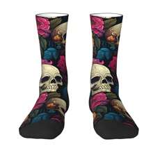 1 par de calcetines divertidos y alegres para hombres con estampado de calaveras y flores, estilo callejero vintage de Harajuku, patrón llamativo, regalo de calcetines locos estampados