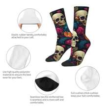 1 par de calcetines divertidos y alegres para hombres con estampado de calaveras y flores, estilo callejero vintage de Harajuku, patrón llamativo, regalo de calcetines locos estampados