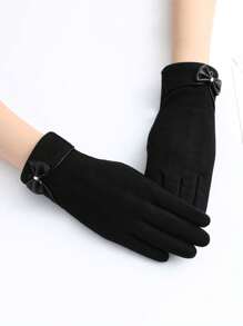 1双可爱蝴蝶结毛绒保暖手套，防风触屏冬季户外运动手套，时尚女士保暖手套，适合寒冷天气，加厚滑雪手套，羊毛保暖手套，适合作为节日礼物、指套手套、万圣节和情人节礼物 - 彩色 - 查看 10