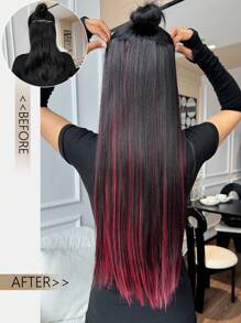 (Schwarz + Blau Klavier Farbe) Lange gerade Haarverlängerung mit 5 sicheren Clips, Haarverlängerung in Klavierfarbe, 24 Zoll lange gerade, hitzebeständige synthetische Faser Perücke für den täglichen Gebrauch und Partys