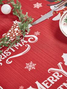 1 pieza Mantel con estampado de muñeco de nieve rojo, tema navideño, apto para decoración de fiesta de Navidad, decoración de mesa de comedor de cocina, decoración de sala de estar en el hogar