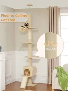 PAWZ Road 82.7-107.8''  Cat Tree Floor To Ceiling, Tall Cat Tower, Adjustable Height 5 Tiers Cat Climbing Tree For Indoor Cats With Cat Condo, Cat Scratching Post And Cat Ladder,Beige - 米色 - 查看 2