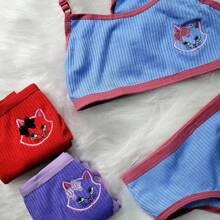 Kit com 2 conjuntinhos de top com calcinha estampa de gatinho para meninas