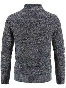 [Thermal Lined & Thickened] Korean Style Men's Stand Collar Knit Cardigan, Business Casual Zip-Up Sweater, Multi-Wear Leisure Jacket For Winter - Dark Grey - View 4