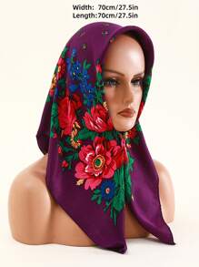 Velo de mujer de 27.5"x27.5" con estampado tradicional de peonía en rojo, multicolor y negro, un pañuelo hijab de moda estilo bohemio - Multicolor - Ver 20