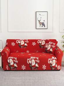 1pc Christmas Cartoon Graphic Sofa Slipcover & 1pc Pillowcase Without Filler
