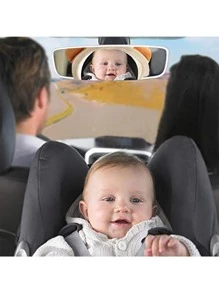 1 PC Baby Car Seat Mirror Back Seat Rear View Mirror Adjustable Shatter Proof Infant Car Mirror With Cover Auto Accessory Brown Bear - Brown - View 2