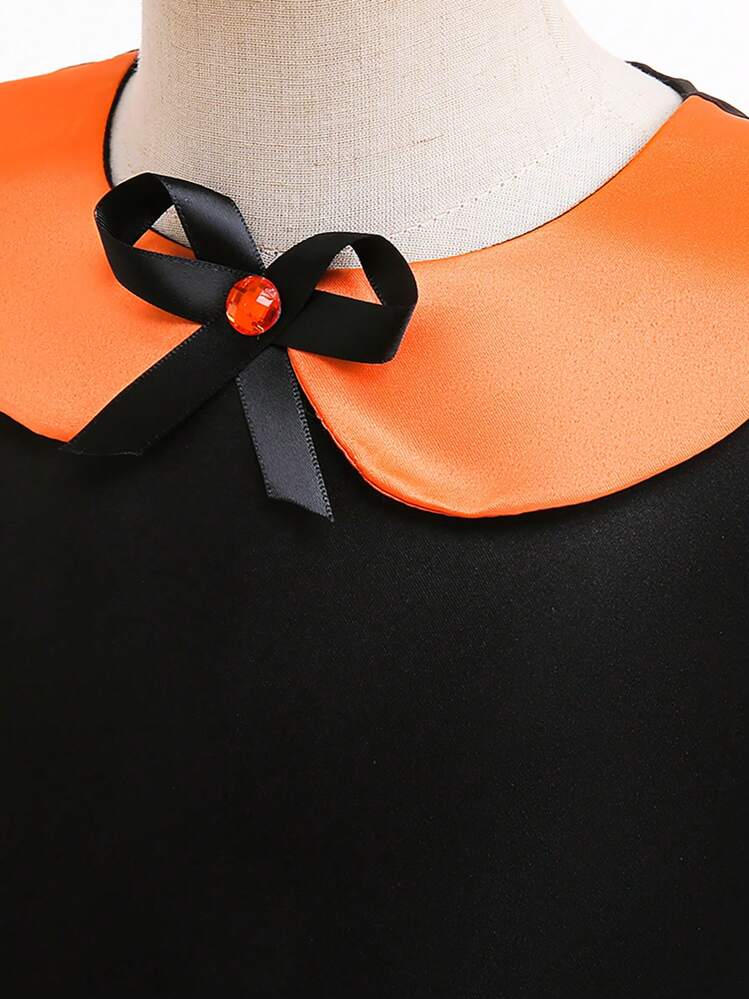 Young Girls Patterned Satin Dress For Halloween Party, Comes With Bag (Excluding Headband), Random Pattern Direction - Multicolor - View 8