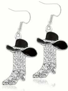 1pair Unique Rhinestone Decorated Western Style Earrings, Casual Accessories Gift For Friends - Boots Earrings - View 3