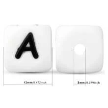 10 pezzi/26 pezzi Perline in silicone da 12 mm con base bianca e lettere nere per realizzare bracciali, portachiavi fai-da-te e per la creazione di gioielli