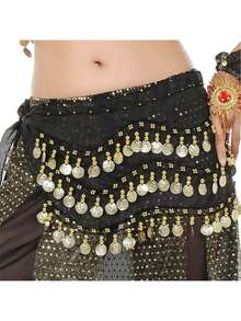 1 chiếc Belly Dance 128 chiếc dây thắt lưng xu, dây thắt lưng xu vàng 3 lớp để khiêu vũ, khăn thắt lưng tập khiêu vũ - Nhiều màu - Xem 8
