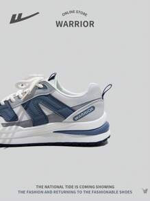 WARRIOR 1 双男士休闲运动鞋，时尚潮流软底防滑轻便透气户外低帮拼色跑步鞋 - 藍色 - 查看 7