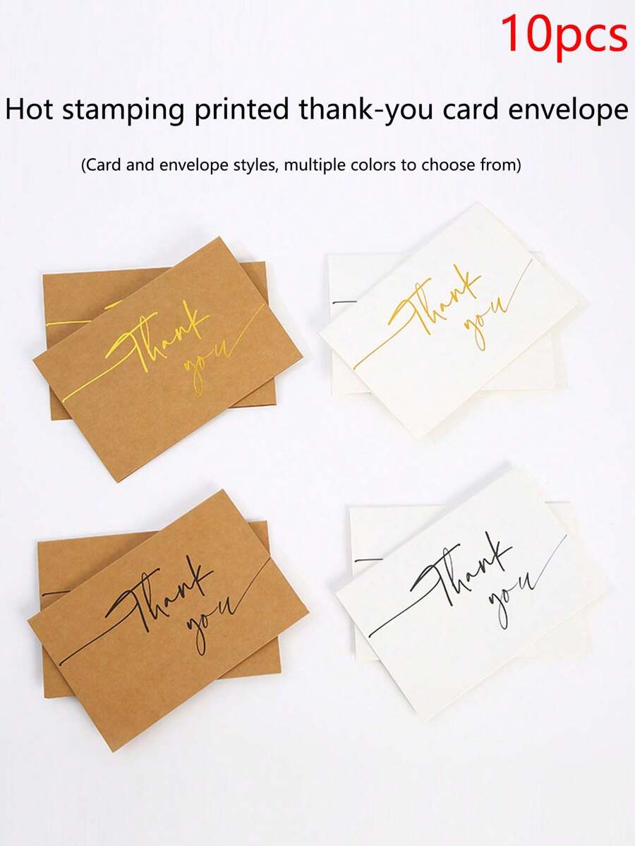 10pcs Kraft Paper/White Card Printed Golden Thank You Cards, Folding Greeting Cards, Kraft Paper Envelopes, Seal Stickers, Multiple Styles And Colors Available,Christmas - Multicolor - View 1