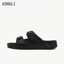 ASHALI Thời trang đen - Dép xăng đan nữ, Dép đi biển chống trượt thoải mái, Giày đi nước ngoài trời Unisex - màu đen - Xem 14