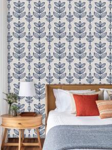 1 Roll 44.5CM Width Linen Textured Navy Blue Leaf Peel And Stick Wallpaper, Minimalist Nordic Hand Drawn Botanical Self Adhesive Wallpaper, Removable Waterproof Wall Mural For Bedroom Living Room Accent Wall Home Decor - Multicolor - View 3