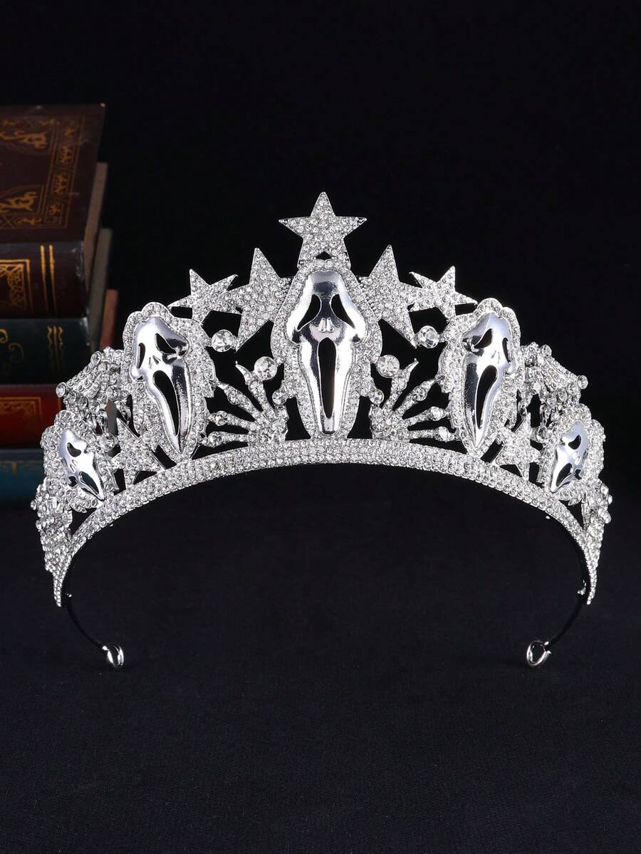 1 pieza Corona con calavera de rhinestones apta para Halloween y otros festivales - media corona - Ver 1