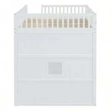 Full Size House Loft Bed With Ladder And Wardrobe-White - 白色+實木+全如圖 - 查看 18