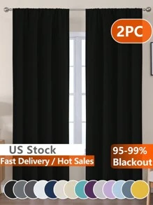 Estelar Textiler 2pcs Blackout Curtains, Suitable For Living Room And Bedroom, With Rod Pocket, Blackout Curtains - Black - View 11