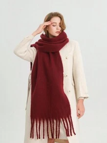 1 Pc Women Winter Scarf Horsehair Black Imitate Cashmere Shawls And Wraps Thick Warm Lady's Fashion Solid Colors Tassel Pull Plush Scarves Outdoor Women Shawl