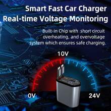 120W 4-In-1 Retractable Super Fast Car Charger - Fast Charging Adapter With Type C/For Ios Retractable Cables Compatible With IOS 15/14/13/12/11, Galaxy, Pixel And All IOS And Android Devices - Safe And Reliable Car Plug With 36V Operating Voltage