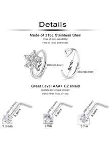 21PCS 20G StainlessSteel Nose Rings Hoop For Women Paved CZ Flower Nose Piercing Jewelry L Shaped Nose Ring Stud Set Valentines,Mom,Mother,Mother's Day,Gift