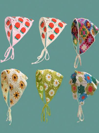 Boho 1pc French Style Vintage Headband For Women With Crochet Lace, Artistic, Sweet, Ideal For Outdoor Activities, Such As Camping, Hiking, And Protect From Sunlight And Wind Strawberry