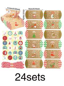 24 套圣诞枕头盒、糖果包装盒、圣诞小纸盒、圣诞倒数日历礼品盒、圣诞