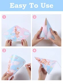 6顶棕熊纸质生日帽，性别揭晓派对用品，生日派对帽 - 彩色 - 查看 6