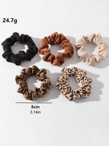 5 stuks Kids & Teens Chic Leopard Print Maillard Color Hair Scrunchies Set, Cross-Border Populaire Elastische Haarelastiekjes, Cadeaus Voor Vrienden