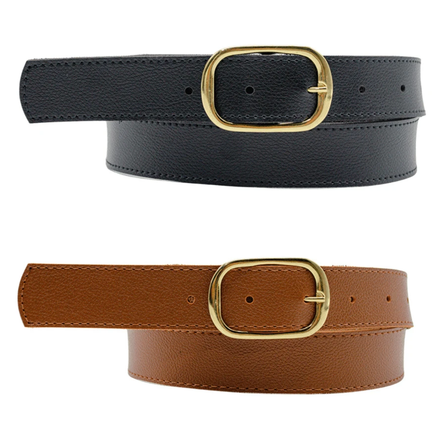 Kit 2 Women's Belt Round Gold Buckle Loop Current Fashion Winter Summer 96170K2 - 黑色和焦糖色 1 - 查看 1