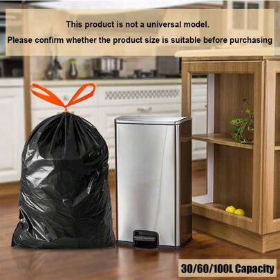 2 rollos de 30/60/100L Bolsas de basura multiusos con cordón para cocina, hogar, gran tamaño, para baño, desechables, almacenamiento de cocina, adecuadas para limpieza de baño, cocina, oficina, restaurante, sala de estar