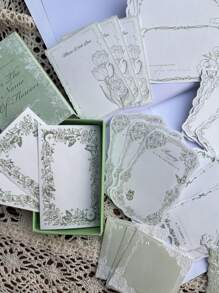 30 piezas/paquete Notas de papel kraft blanco vintage extra con relieve, encaje y floral, papelería para diario, scrapbooking