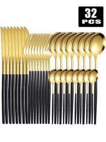 4/16/24/32 件葡萄牙不锈钢餐具套装，牛排刀叉勺，适合家庭、餐厅、派对、宴会、节日礼物圣诞礼物 - 彩色 - 查看 12