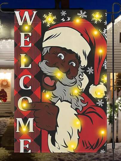 1 Peça Bandeira de Boas-Vindas do Papai Noel Preto - Decoração de Natal e Inverno Dupla Face À Prova d'Água para Área Externa, Adequada para Quintal e Pátio, Poliéster Durável, 30 x 45 cm